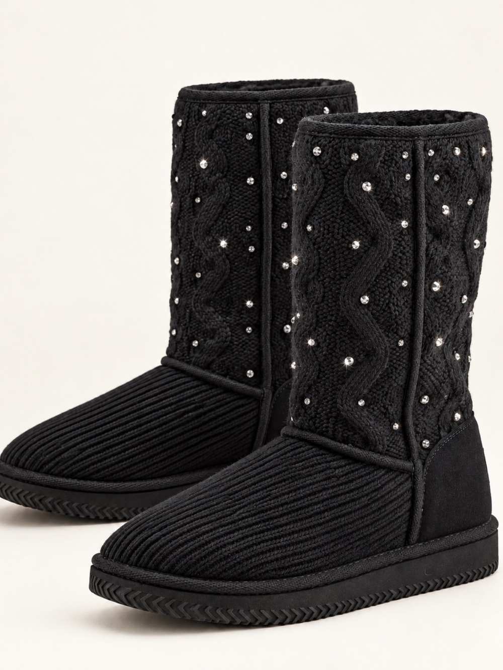 38 Juicy Couture Black Knit Sparkle Boots | Girls Size 4 | Y2K Cozy Fall Autumn